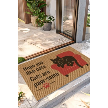 Decovetro Kapı Önü Halı Paspas Kedi Hope You Like Cats Baskılı 40 x 60 Cm