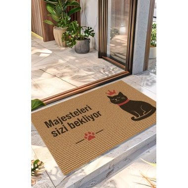 Decovetro Kapı Önü Halı Paspas Majesteleri Bekliyor Kedi Baskılı 40 x 60 Cm