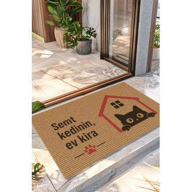Decovetro Kapı Önü Halı Paspas Semt Kedinin Ev Kira Baskılı 40 x 60 Cm