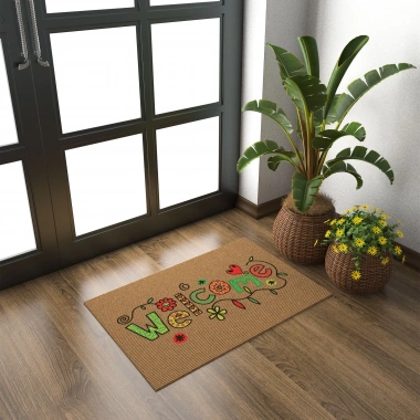 Decovetro Kapı Önü Halı Paspas Welcome Çiçek Desenli 40 x 60 cm