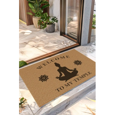 Decovetro Kapı Önü Halı Paspas Yoga Welcome Temple Baskılı 40 x 60 Cm