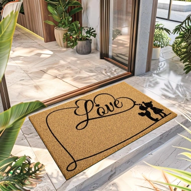 Decovetro Paspas Aşk Desenli Kapı Önü Paspası40 x 60 Cm