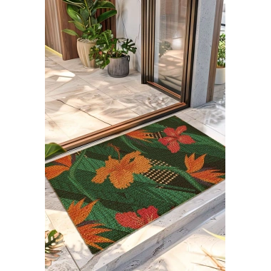 Decovetro Paspas Botanik Çiçek Desenli Kapı Önü Halı Paspası 40 x 60 cm