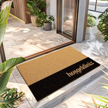 Decovetro Paspas Konsept Siyah Hoşgeldiniz Desenli Kapı Önü Paspası 40 x 60 cm