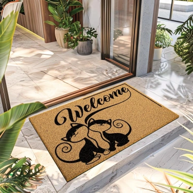 Decovetro Paspas Welcome Cats Desenli Kapı Önü Paspası 40 x 60 Cm