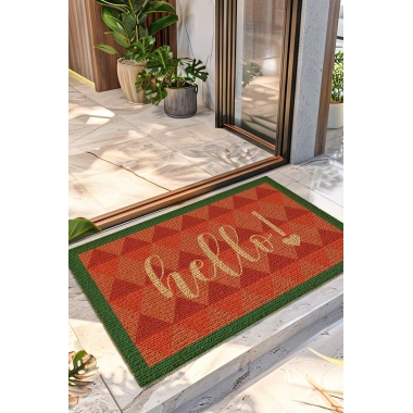 Decovetro Renkli Kapı Önü Halı Paspas Hello Retro Baskılı 40 x 60 Cm