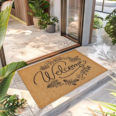 Decovetro Welcome Flower Desenli Kapı Önü Halı Paspas 40 x 60 Cm