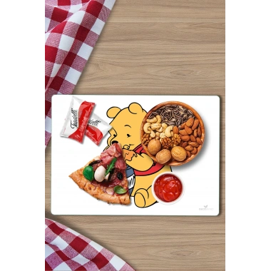 Obur Pooh Desenli Cam Kesme Tahtası ve Sunumluk 25 x 35 cm