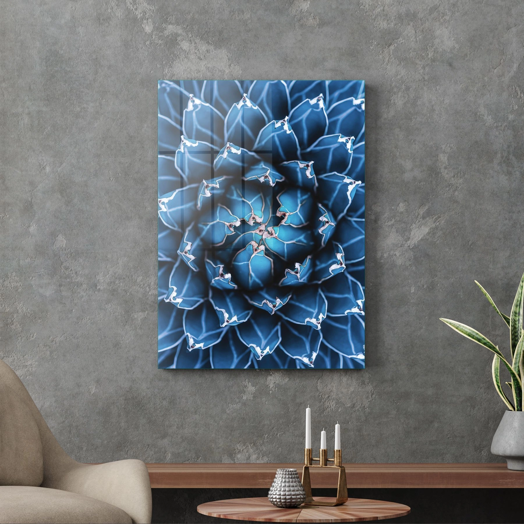 Decovetro Cam Tablo Mavi Çiçek Desenli 30x40 cm