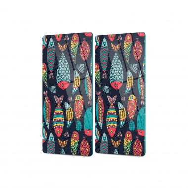 Decovetro Cam Kahve Sofra Sunum Tablası 2li Set Çizgi Balık Desenli 30 x 15 Cm