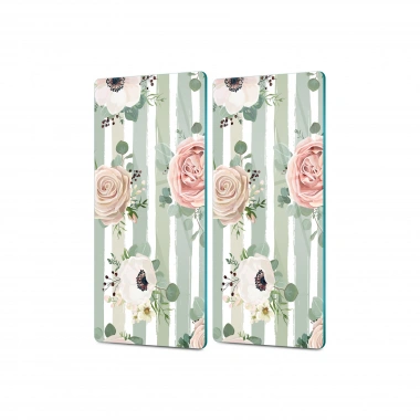 Decovetro Cam Kahve Sofra Sunum Tablası 2li Set Vintage Gül Desenli 30 x 15 Cm