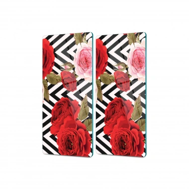 Decovetro Cam Kahve Sofra Sunum Tablası 2li Set Vintage Güller Desenli 30 x 15 Cm