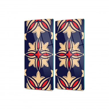 Decovetro Cam Kahve Sofra Sunum Tablası 2li Set Mavi Kırmızı Çini Desenli 30 x 15 Cm