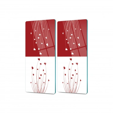 Decovetro Cam Kahve Sofra Sunum Tablası 2li Set Kırmızı Beyaz Çiçek Desenli 30 x 15 Cm