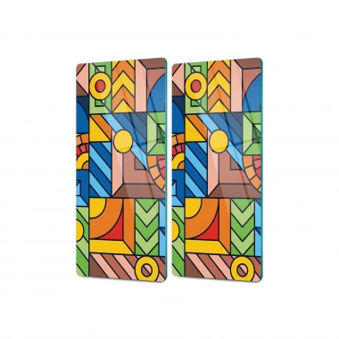 Decovetro Cam Kahve Sofra Sunum Tablası 2li Set Karışık Çizgi Renkli Desenli 30 x 15 Cm