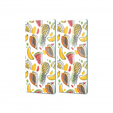 Decovetro Cam Kahve Sofra Sunum Tablası 2li Set Renkli Meyve Desenli 30 x 15 Cm