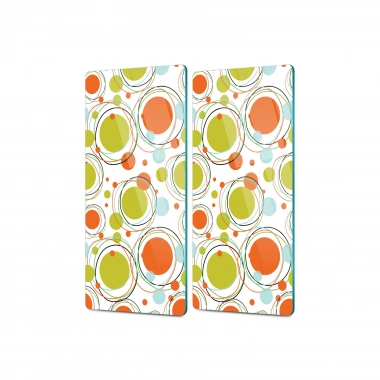 Decovetro Cam Kahve Sofra Sunum Tablası 2li Set Retro Renkli Yuvarlak Desenli 30 x 15 Cm