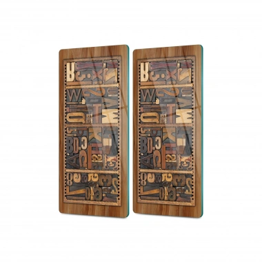 Decovetro Cam Kahve Sofra Sunum Tablası 2li Set Ahşap Yazı Desenli 30 x 15 Cm