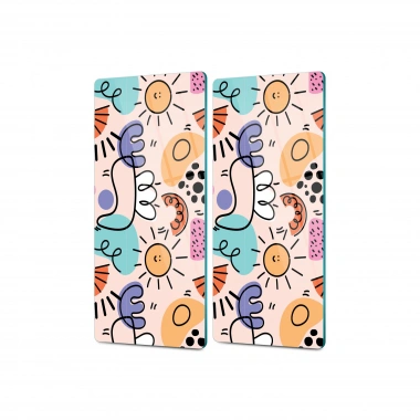 Decovetro Cam Kahve Sofra Sunum Tablası 2li Set Renkli Geometrik Çizgi Desenli 30 x 15 Cm