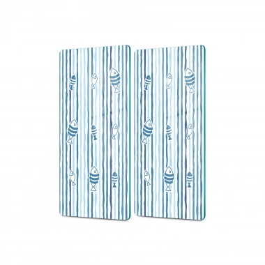 Decovetro Cam Kahve Sofra Sunum Tablası 2li Set Marine Blue Fish Line 30 x 15 Cm