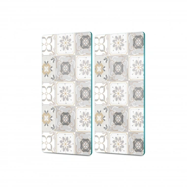 Decovetro Cam Kahve Sofra Sunum Tablası 2li Set Gri Çini Desenli 30 x 15 Cm