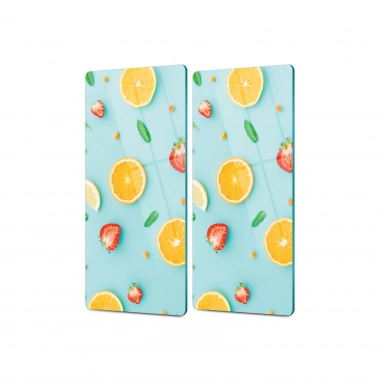 Decovetro Cam Kahve Sofra Sunum Tablası 2li Set Karışık Meyveler Desenli 30 x 15 Cm