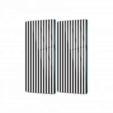 Decovetro Cam Kahve Sofra Sunum Tablası 2li Set Siyah Beyaz Yatay Çizgi Desenli 30 x 15 Cm