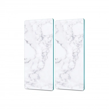 Decovetro Cam Kahve Sofra Sunum Tablası 2li Set Beyaz Mermer Desenli 30 x 15 Cm