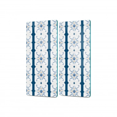 Decovetro Cam Kahve Sofra Sunum Tablası 2li Set Alaçatı Çini Deseni 30 x 15 Cm