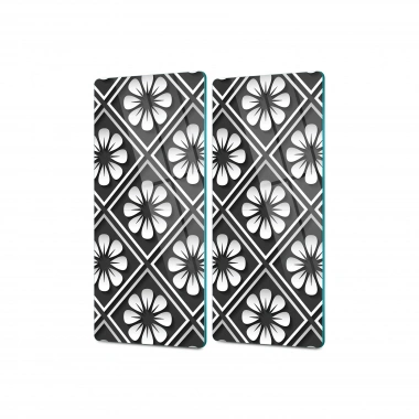 Decovetro Cam Kahve Sofra Sunum Tablası 2li Set Siyah Çini Desenli 30 x 15 Cm