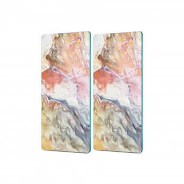 Decovetro Cam Kahve Sofra Sunum Tablası 2li Set Renkli Mermer Desenli 30 x 15 Cm