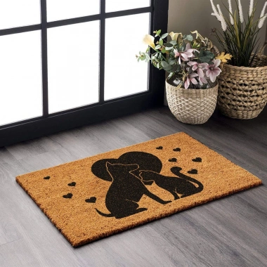 Decovetro Paspas Love Cat And Dog Desenli Kapı Önü Paspası 40 x 60 Cm