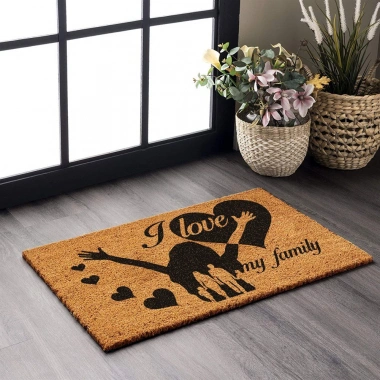 Decovetro Paspas Love My Family Desenli Kapı Önü Paspası40 x 60 Cm