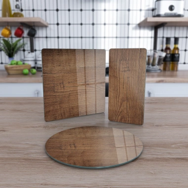 Decovetro Cam Sunum Servis Tabağı 3lü Karma Set Eski Ahşap Desenli