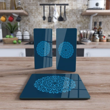 Decovetro Cam Sunum Servis Tabağı 3lü Kare Set Vintage Çiçek Desenli