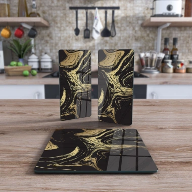 Decovetro Cam Sunum Servis Tabağı 3lü Kare Set Dalgalı Mermer Deseni