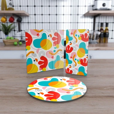 Decovetro Cam Sunum Servis Tabağı 3lü Karma Set Karışık Renkli Desen