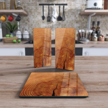 Decovetro Cam Sunum Servis Tabağı 3lü Kare Set Kiraz Budak Deseni