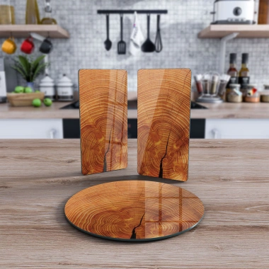 Decovetro Cam Sunum Servis Tabağı 3lü Yuvarlak Set Kiraz Budak Desenli