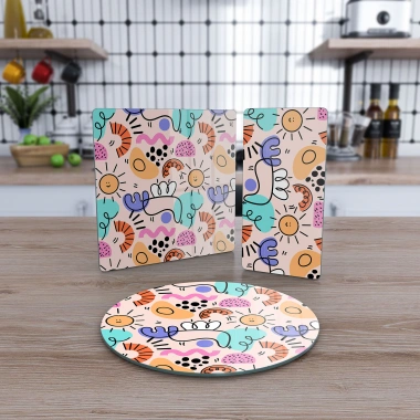 Decovetro Cam Sunum Servis Tabağı 3lü Karma Set Bahar Renkleri