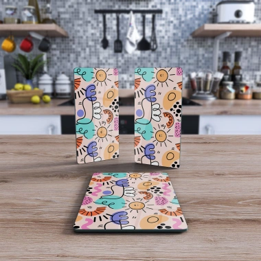 Decovetro Cam Sunum Servis Tabağı 3lü Dikdörtgen Set Bahar Renkleri