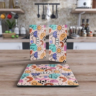 Decovetro Cam Sunum Servis Tabağı 3lü Kare Set Bahar Renkleri