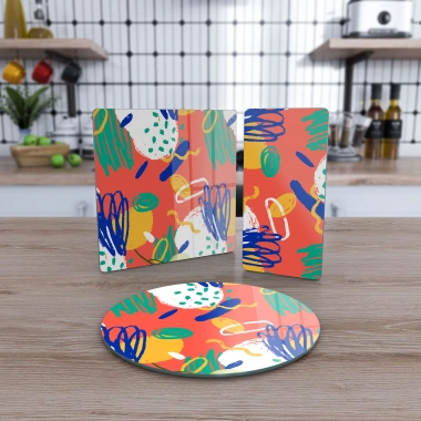 Decovetro Cam Sunum Servis Tabağı 3lü Karma Set Renkli Çizgiler