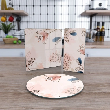 Decovetro Cam Sunum Servis Tabağı 3lü Karma Set Çiçek Desenli