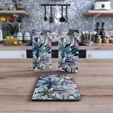 Decovetro Cam Sunum Servis Tabağı 3lü Dikdörtgen Set Vintage Desenli