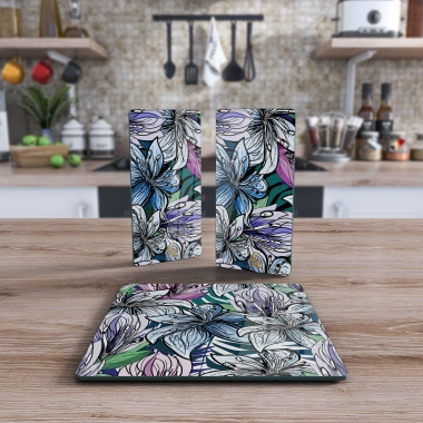 Decovetro Cam Sunum Servis Tabağı 3lü Kare Set Vintage Desenli