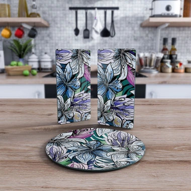 Decovetro Cam Sunum Servis Tabağı 3lü Yuvarlak Set Vintage Desenli