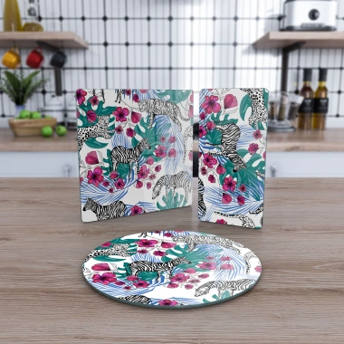 Decovetro Cam Sunum Servis Tabağı 3lü Karma Set Vintage Zebra Desenli