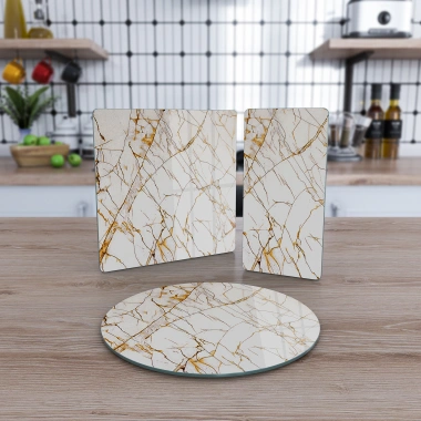 Decovetro Cam Sunum Servis Tabağı 3lü Karma Set Çizgili Mermer Desenli