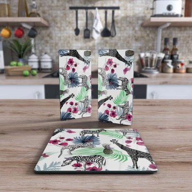 Decovetro Cam Sunum Servis Tabağı 3lü Kare Set Vintage Zürafa Desenli